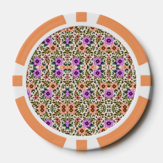 A poker chip with an intricate floral pattern  ポーカーチップ (正面)