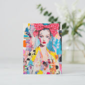 A polka dot bow in her hair lady Collage ポストカード (スタンド正面)