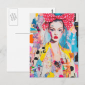 A polka dot bow in her hair lady Collage ポストカード (正面/裏面)