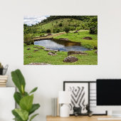 A Pond With Small Wooden Bench ポスター (ホームオフィス)