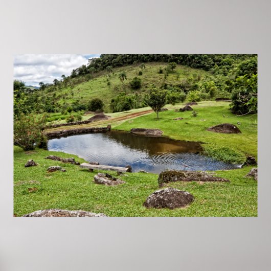 A Pond With Small Wooden Bench ポスター (正面)