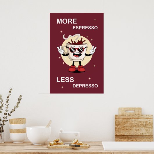 A poster More espresso, less depresso ポスター (キッチン)