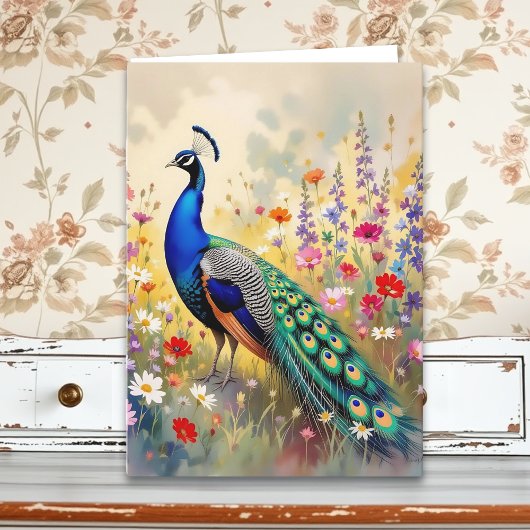 A Pretty Colorful Peacock Birthday カード