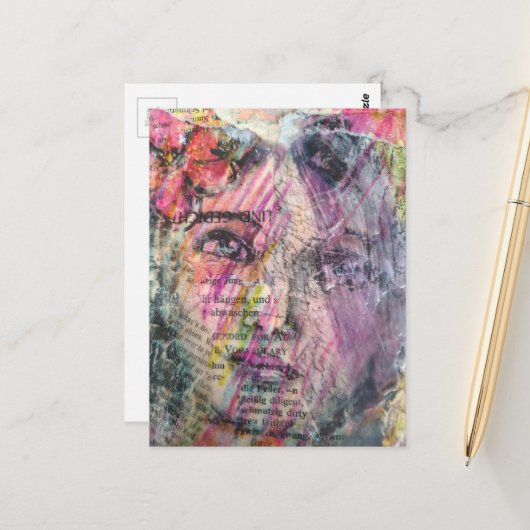 A pretty face mixed media collage ポストカード (正面/裏面インサイチュ)