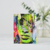 A pretty green face mixed media collage ポストカード (スタンド正面)
