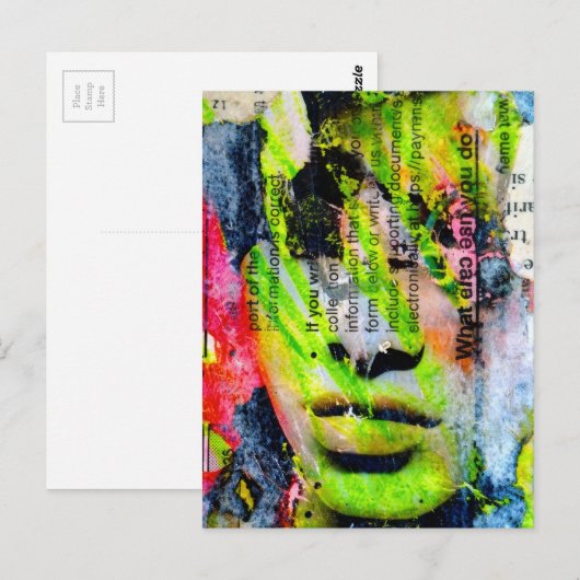 A pretty green face mixed media collage ポストカード (正面/裏面)