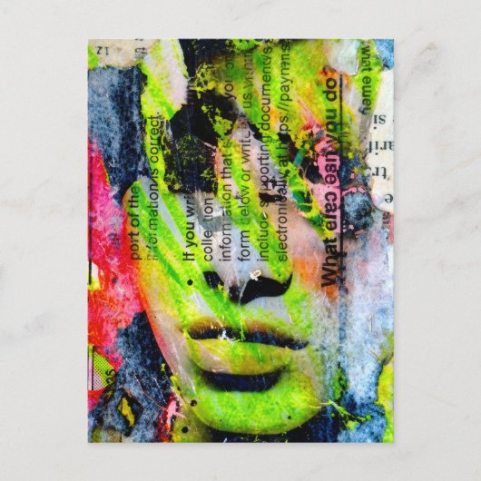 A pretty green face mixed media collage ポストカード (正面)