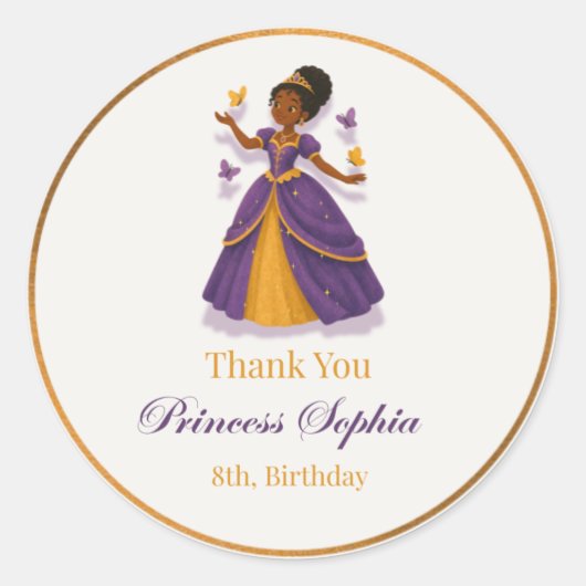 A princess Birthday Stickers ラウンドシール (正面)