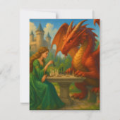 A princess playing chess with a dragon fantasy art ノートカード (正面)
