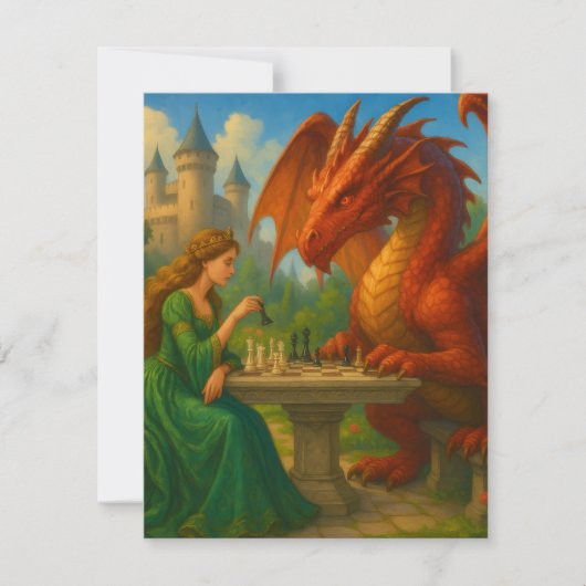 A princess playing chess with a dragon fantasy art ノートカード (正面)