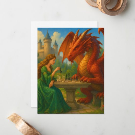 A princess playing chess with a dragon fantasy art ノートカード (正面/裏面インサイチュ)