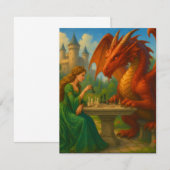 A princess playing chess with a dragon fantasy art ノートカード (正面/裏面)