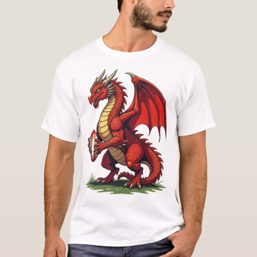A Proud Red Dragon Holding A Rugby Ball Tシャツ (正面)