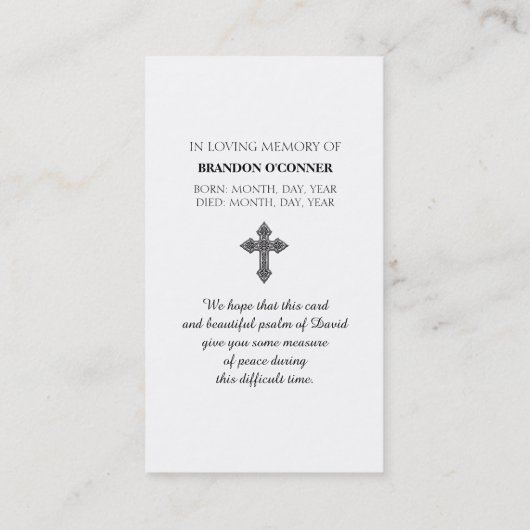 "A Psalm of David” Peace & Comfort Prayer Card 名刺 (裏面)