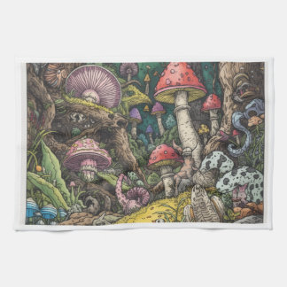 A psychedelic woodland decorative tea towel キッチンタオル