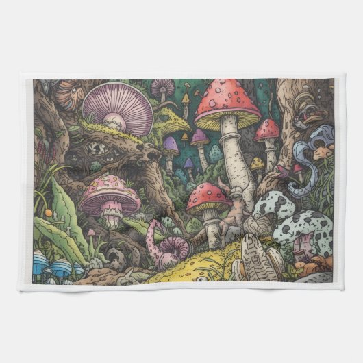 A psychedelic woodland decorative tea towel キッチンタオル (横)