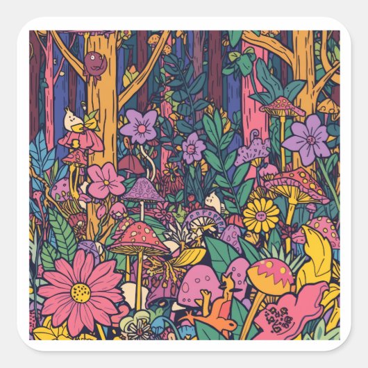 A psychedelic woodland Sticker スクエアシール (正面)