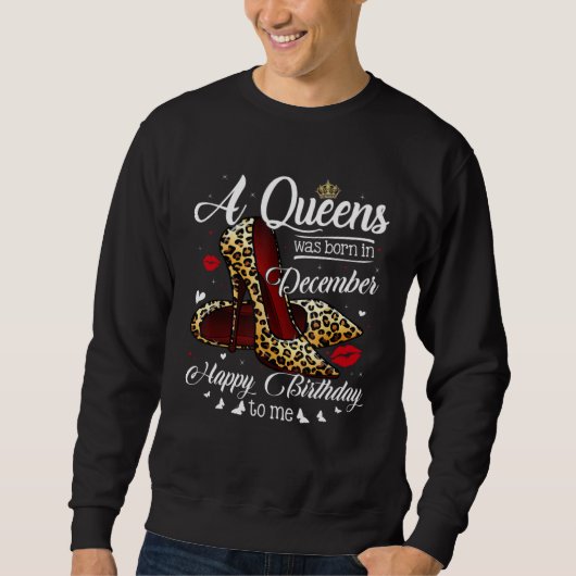 A Queen Was Born In December Retro Hearts Leopard スウェットシャツ (正面)