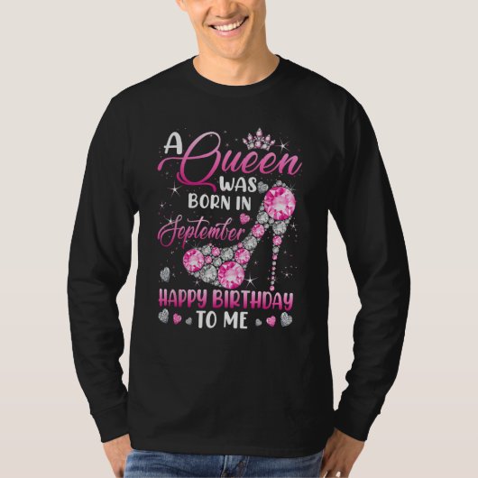 A Queen Was Born In September Diamond Pink High He Tシャツ (正面)