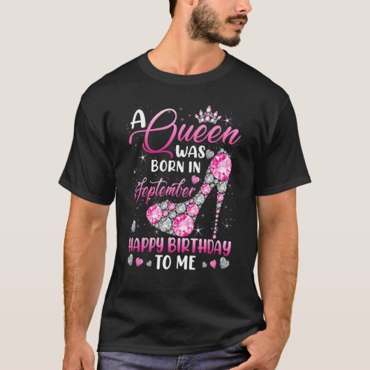 A Queen Was Born In September Diamond Pink High He Tシャツ (正面)