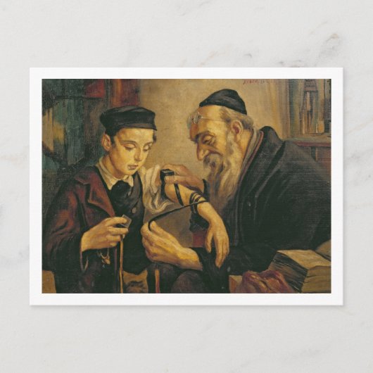 A Rabbi tying the Phylacteries to the arm of a boy ポストカード (正面)