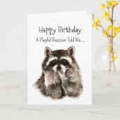 A Raccoon Personality Birthday Fun Animal カード (黄色い花)