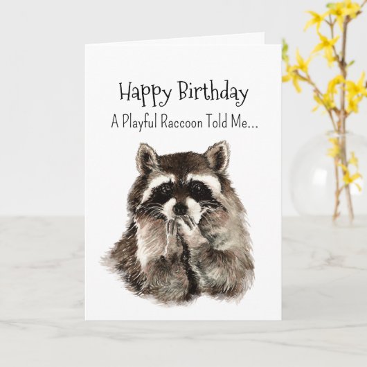 A Raccoon Personality Birthday Fun Animal カード (黄色い花)