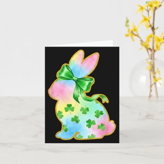 A Rainbow Rabbit With Green Bow And Shamrock St Pa カード (黄色い花)