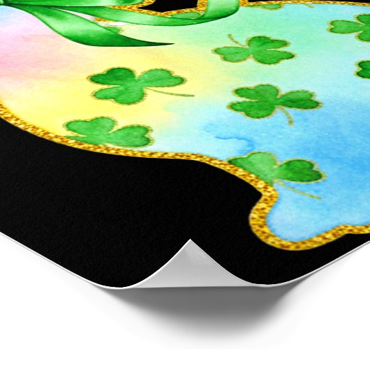 A Rainbow Rabbit With Green Bow And Shamrock St Pa ポスター (角)