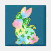 A Rainbow Rabbit With Green Bow And Shamrock St Pa マグネット (正面)