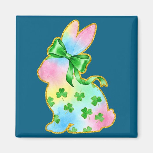 A Rainbow Rabbit With Green Bow And Shamrock St Pa マグネット (正面)