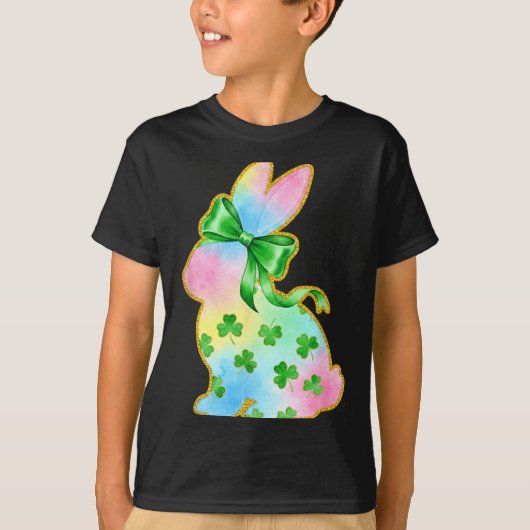 A Rainbow Rabbit With Green Bow And Shamrock St Pa Tシャツ (正面)