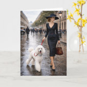 A Rainy Day In Paris, Poodle Blank Card カード (黄色い花)