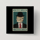 A Reader Lives a Thousand Lives Bibliophile Wisdom 缶バッジ (正面)