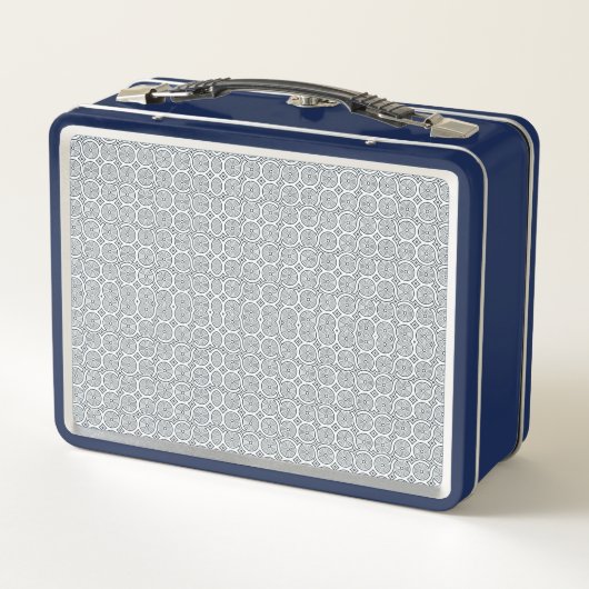 A rectangular blue and white lunchbox  メタルランチボックス (裏面)