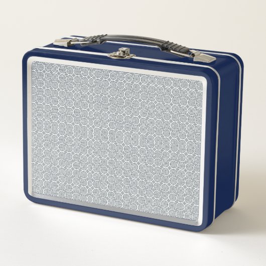 A rectangular blue and white lunchbox  メタルランチボックス (正面)