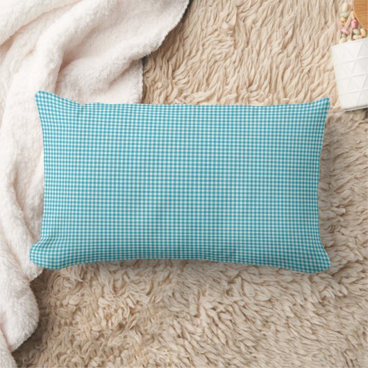A rectangular pillow with a turquoise and white  ランバークッション (ブランケット)