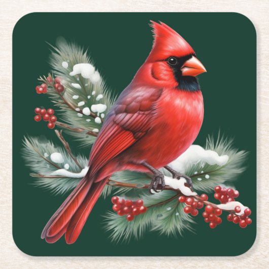 A Red Cardinal スクエアペーパーコースター (正面)