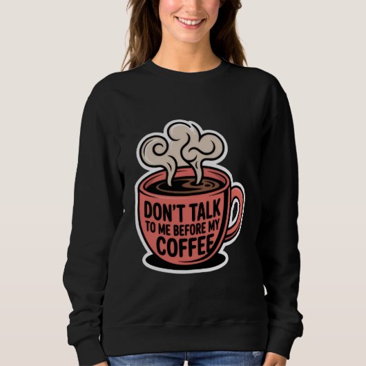 a red coffee mug with steam, T-Shirt スウェットシャツ (正面)