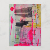 A Retro Boat Mixed Media Collage Pink Yellow ポストカード (正面)