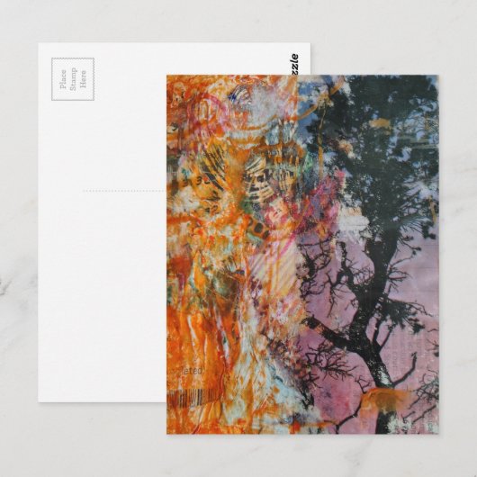 A Retro Tree Mixed Media Collage ポストカード (正面/裏面)