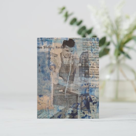 A Retro Woodworking Man mixed media collage  ポストカード (スタンド正面)