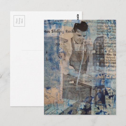 A Retro Woodworking Man mixed media collage  ポストカード (正面/裏面)
