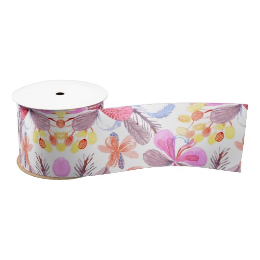 A roll of decorative ribbon with a floral pattern サテンリボン (リール)