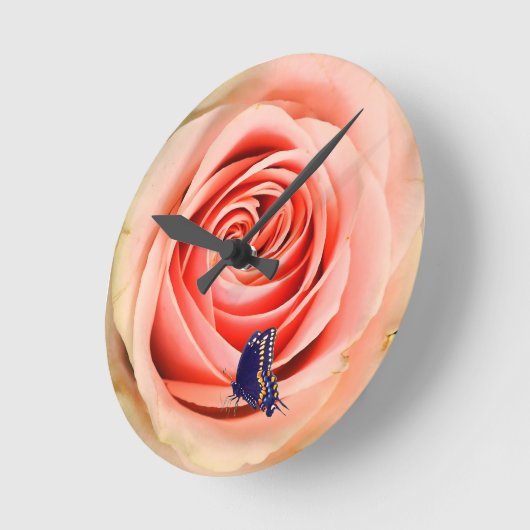 A rose and a butterfly ラウンド壁時計 (傾斜)