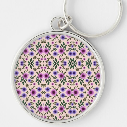 A round keychain features a detailed floral  キーホルダー (正面)