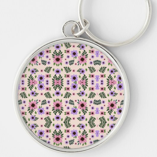 A round keychain featuring a vibrant floral  キーホルダー (正面)