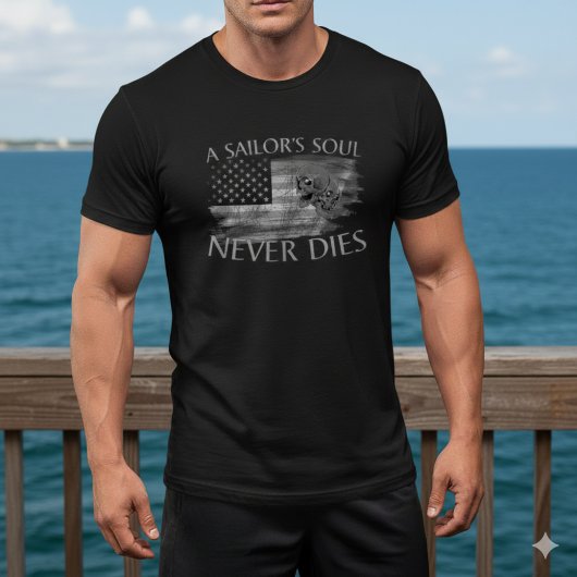 A Sailor's Soul Never Dies American Flag Skull Tee Tシャツ