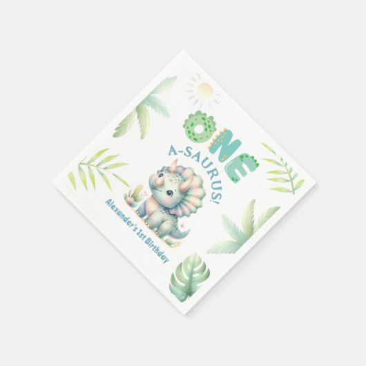A-Saurus Triceratops恐竜1回目の誕生日 スタンダードカクテルナプキン (角)