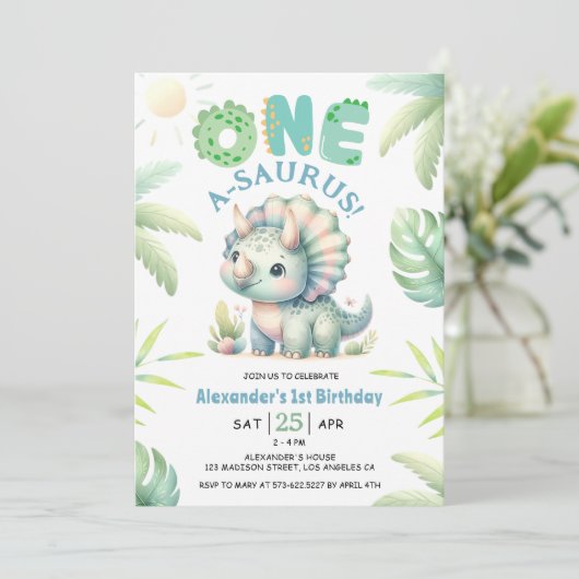 A-Saurus Triceratops恐竜1回目の誕生日 招待状 (スタンド正面)